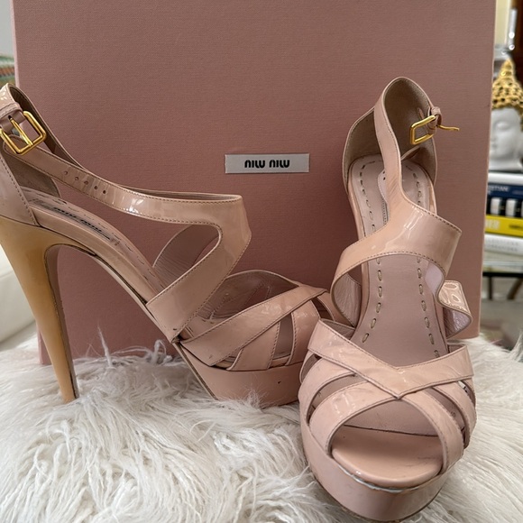 Mui Mui Platform Sandals Vernice Cipria Size 39 1/2 - Picture 3 of 4